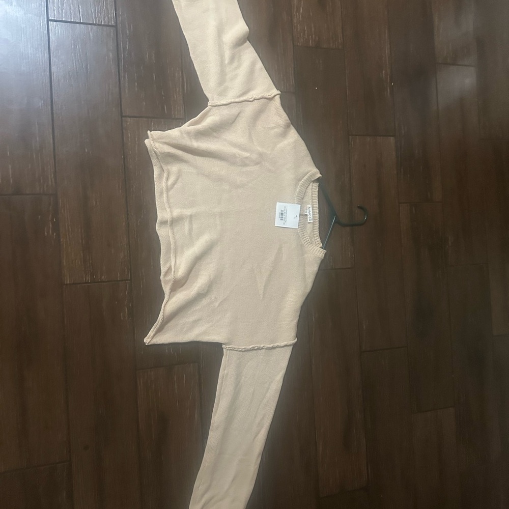 Elegant Beige Long Sleeve Sweater Tee